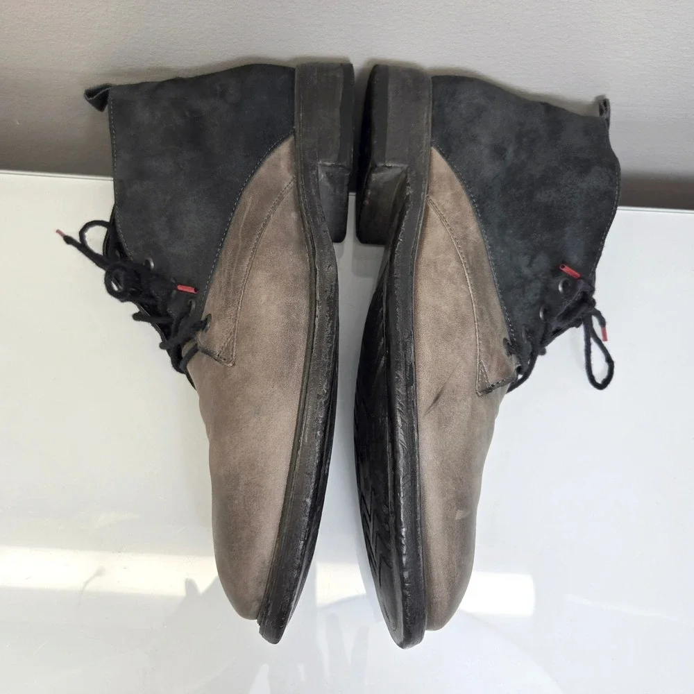 Think! Ankle Chukka Boot EU 42 US 9 Gray Black Leather Suede Lace Up Handcrafted